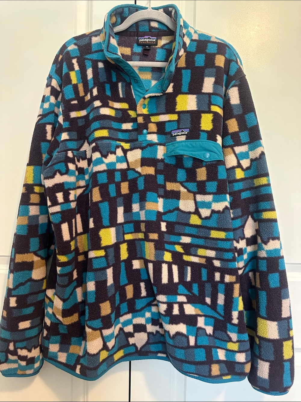 Patagonia Synchilla Snap Fleece Men’s XXL Blue Beige Brown  Excellent Condition